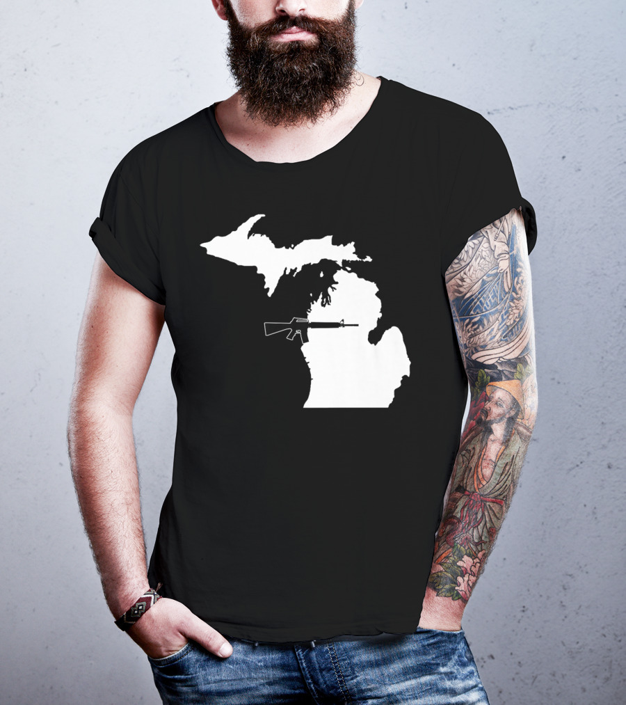 Michigan Shape With Tactical Gun T-Shirt