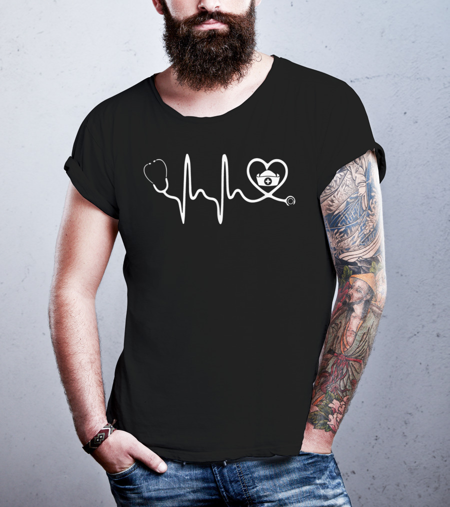 Nurse Stethoscope Heartbeat Nurses Nursing Heart Hat T-Shirt