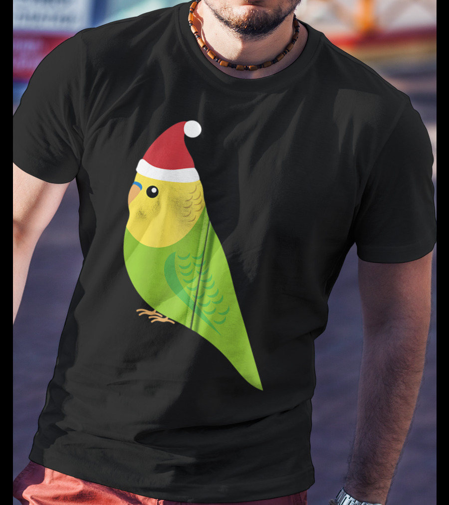 Parakeet Christmas Cute Budgie Bird Santa Hat T-Shirt