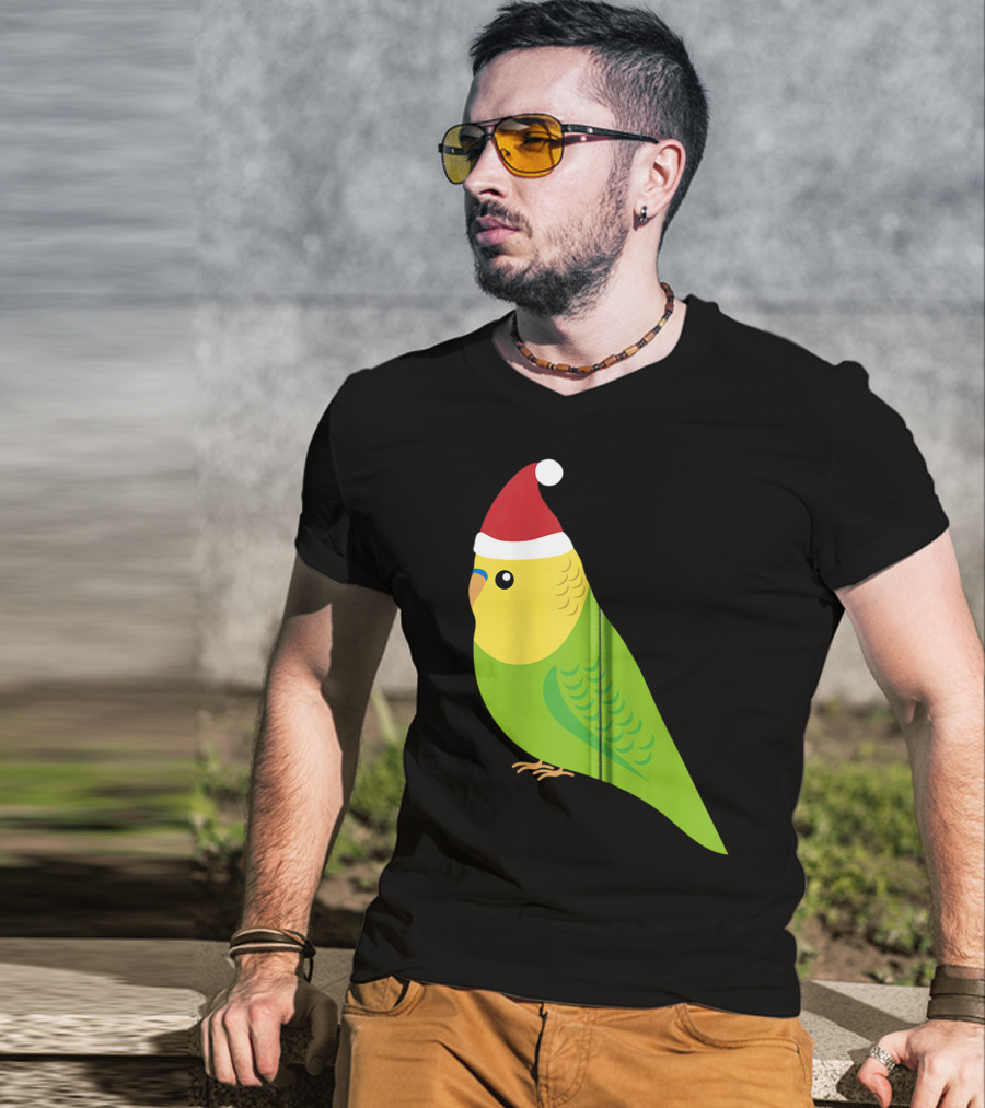 Parakeet Christmas Cute Budgie Bird Santa Hat T-Shirt