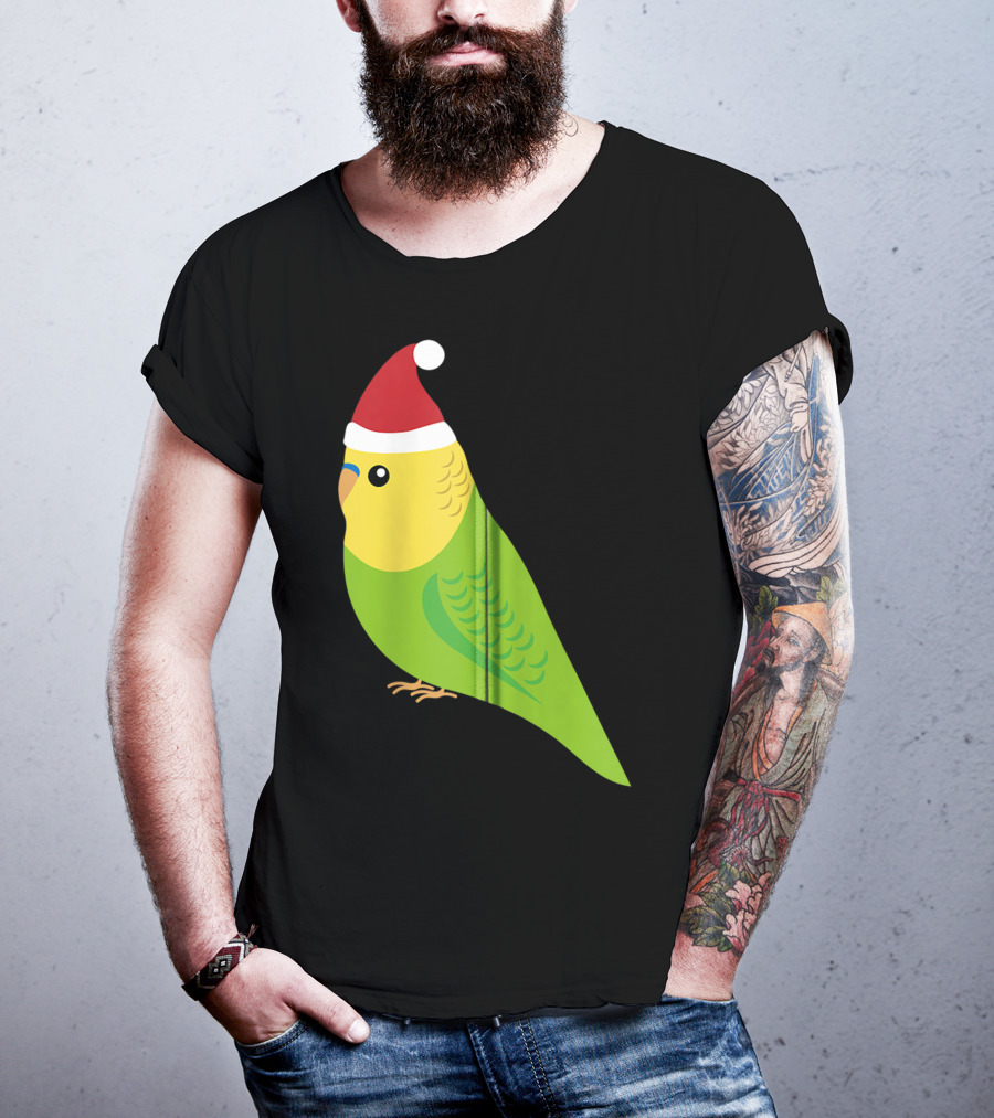 Parakeet Christmas Cute Budgie Bird Santa Hat T-Shirt