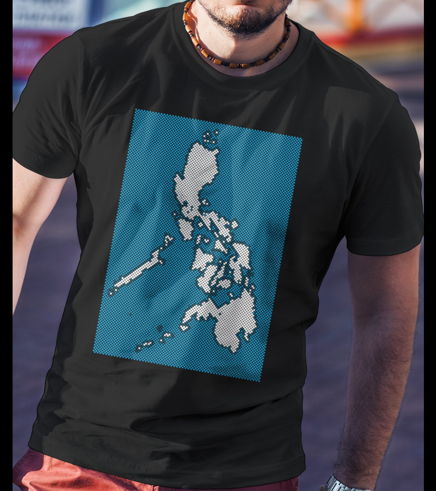 Philippines Map Halftone Blue Background T-Shirt