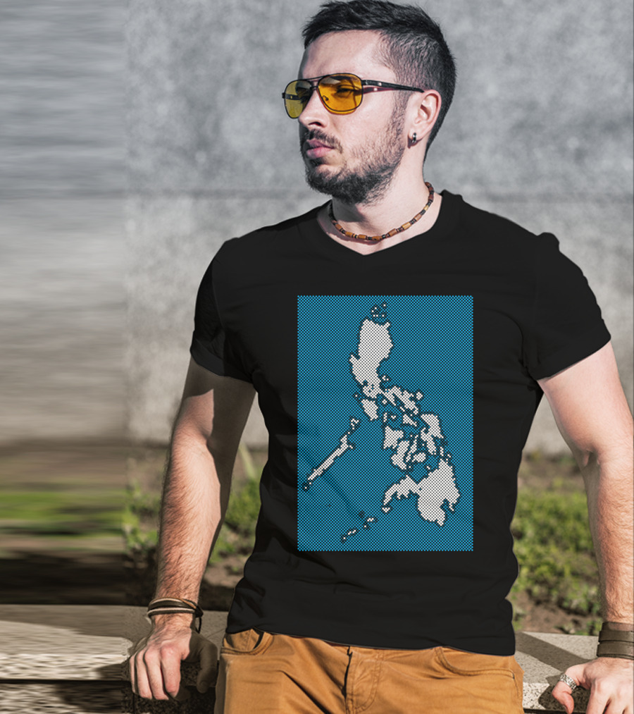 Philippines Map Halftone Blue Background T-Shirt