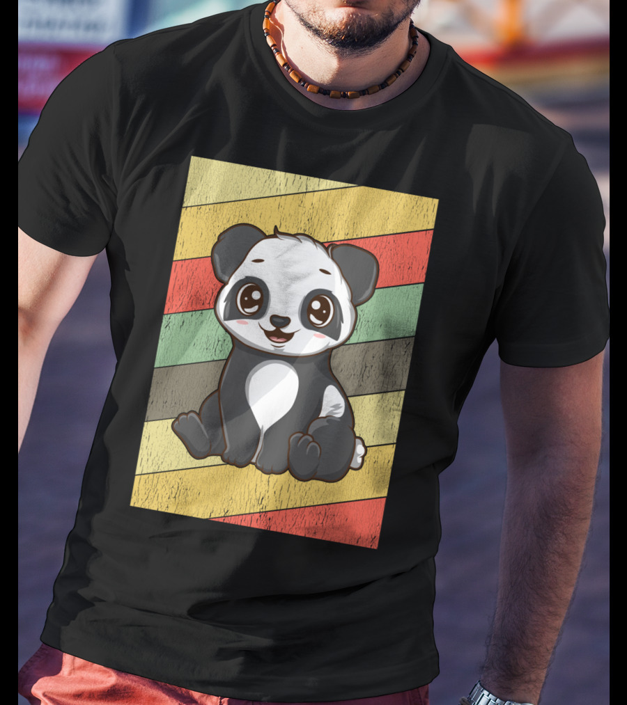 Retro Kawaii Panda Bear Vintage Stripe T-Shirt