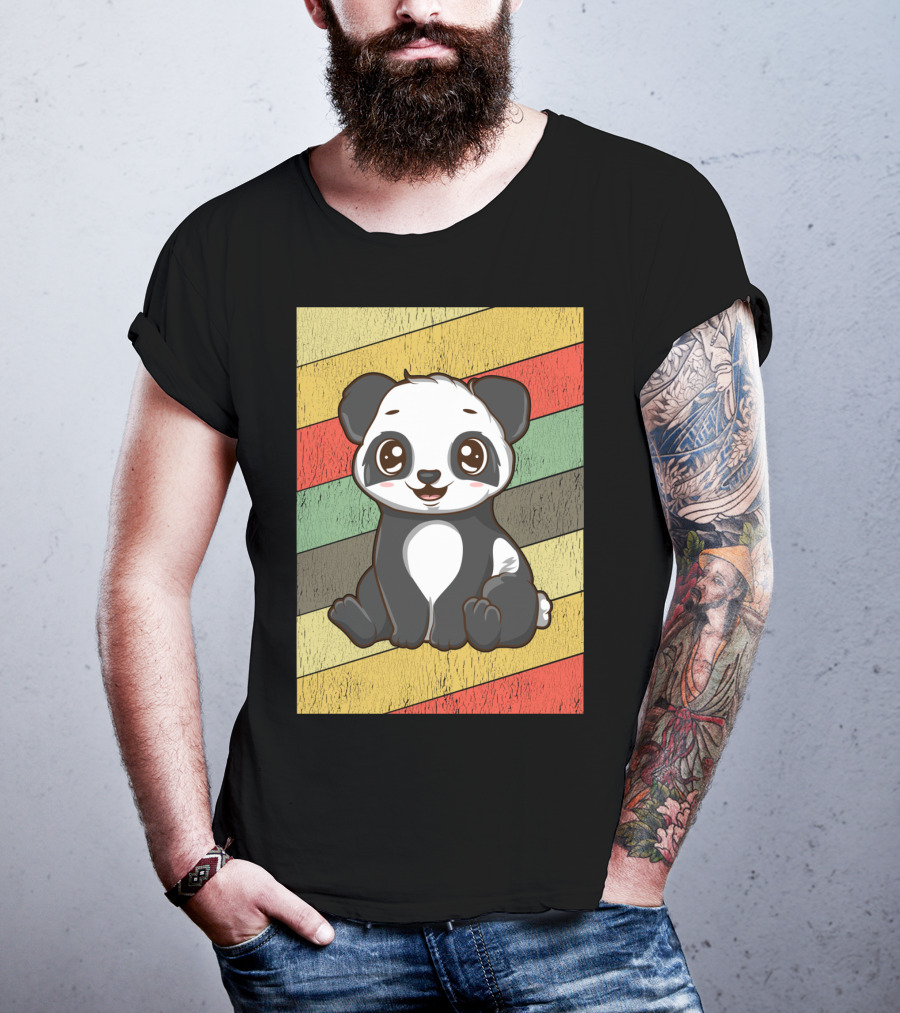 Retro Kawaii Panda Bear Vintage Stripe T-Shirt