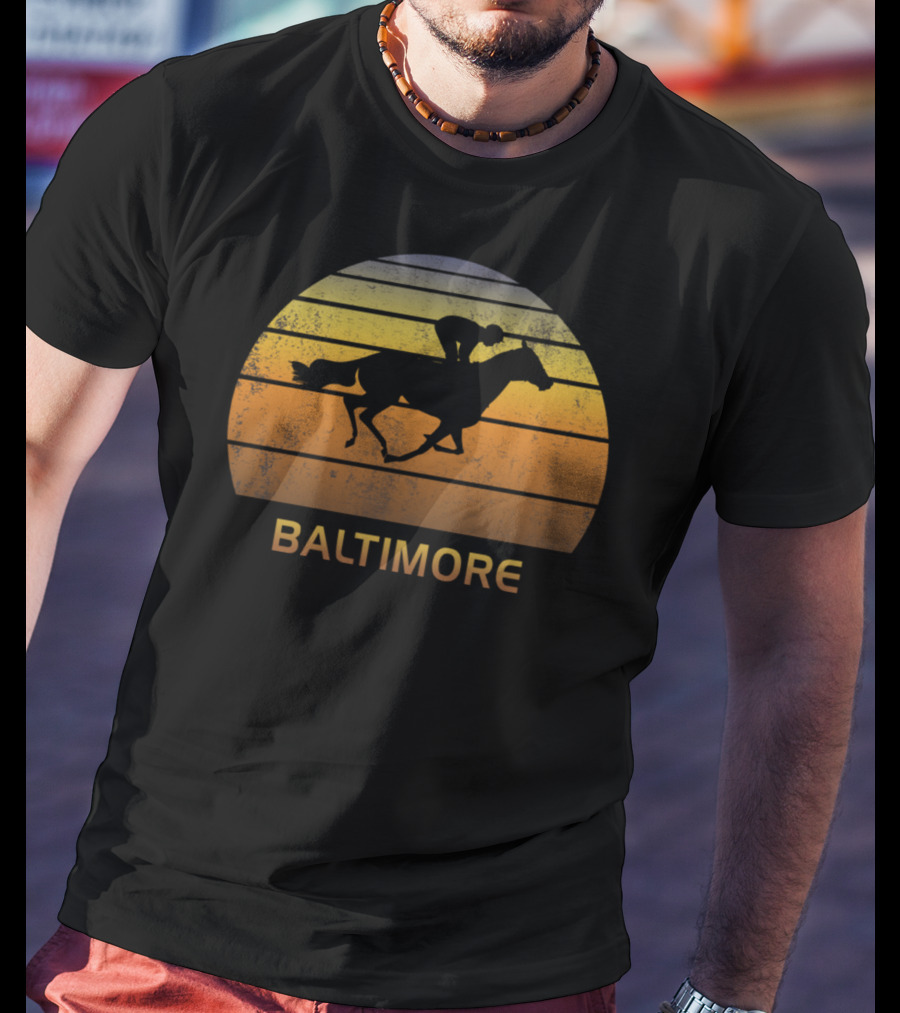 Baltimore Retro Horse Racing Sunset Maryland T-Shirt