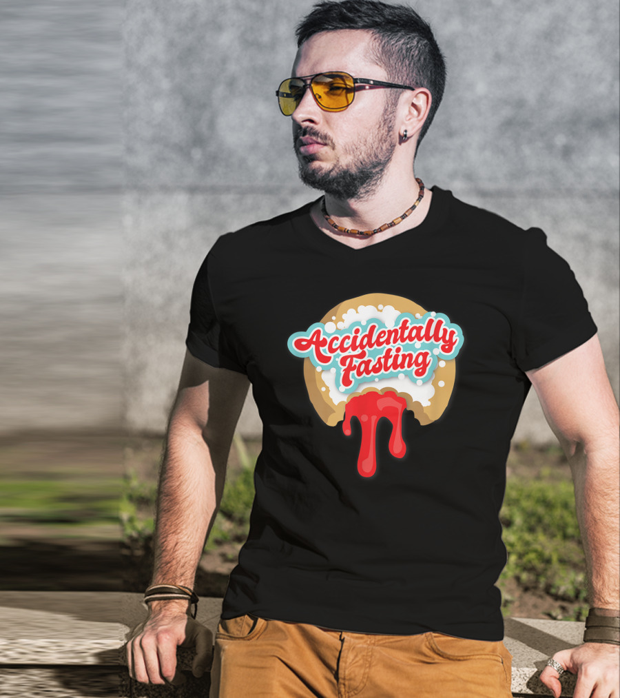 Accidentally Fasting Red Dripping Iced Donut T-Shirt