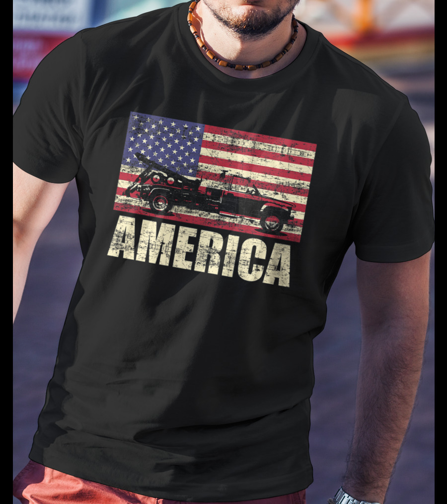 America Tow Truck Patriotic Pickup Flag T-Shirt