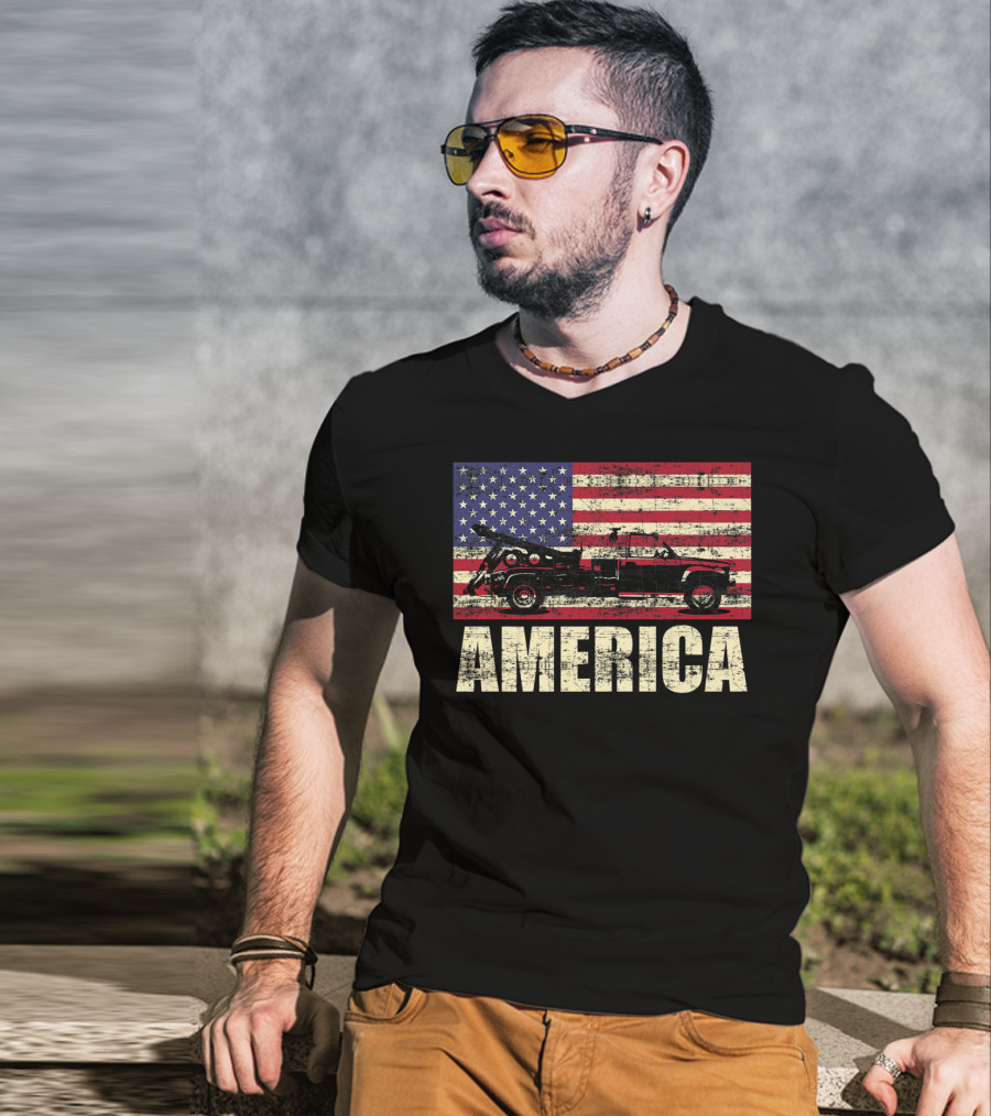 America Tow Truck Patriotic Pickup Flag T-Shirt