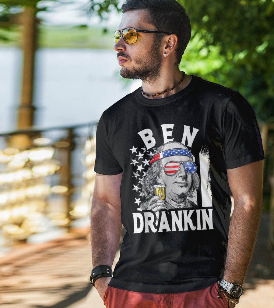 Ben Drankin Benjamin Franklin USA Beer Sunglasses American Flag Headband Stars T-Shirt