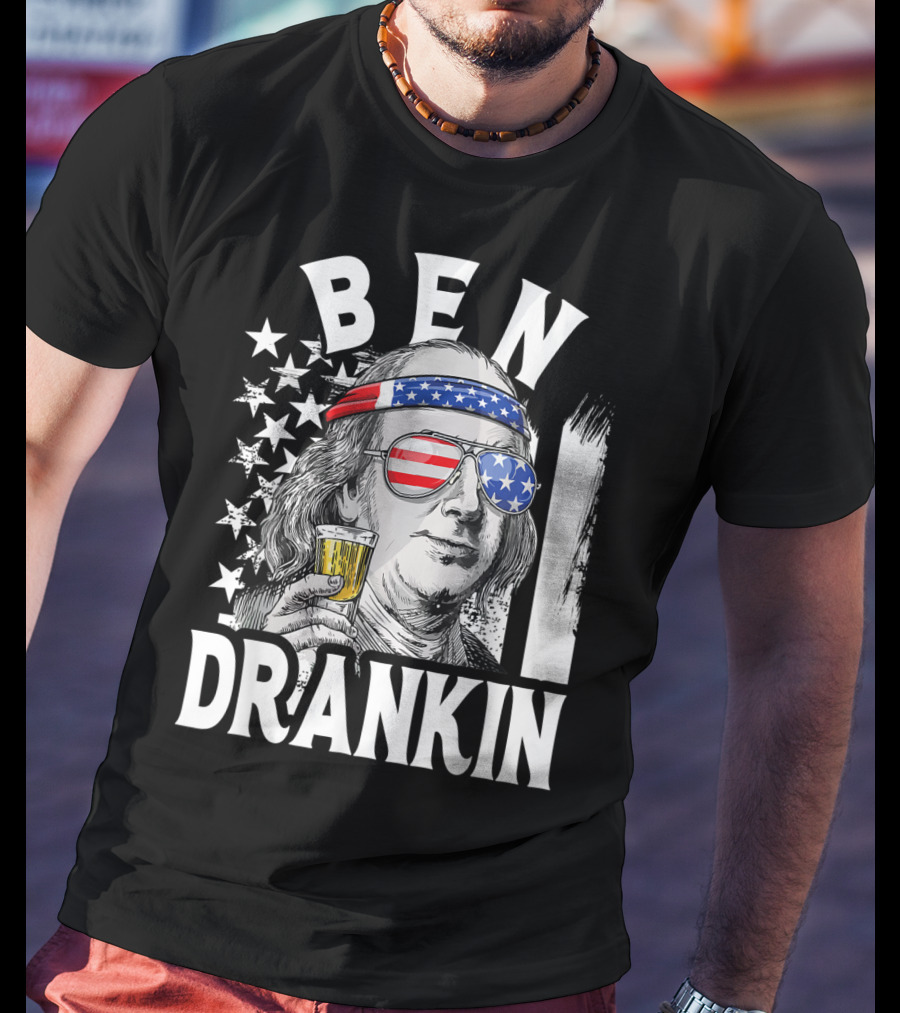 Ben Drankin Benjamin Franklin USA Beer Sunglasses American Flag Headband Stars T-Shirt