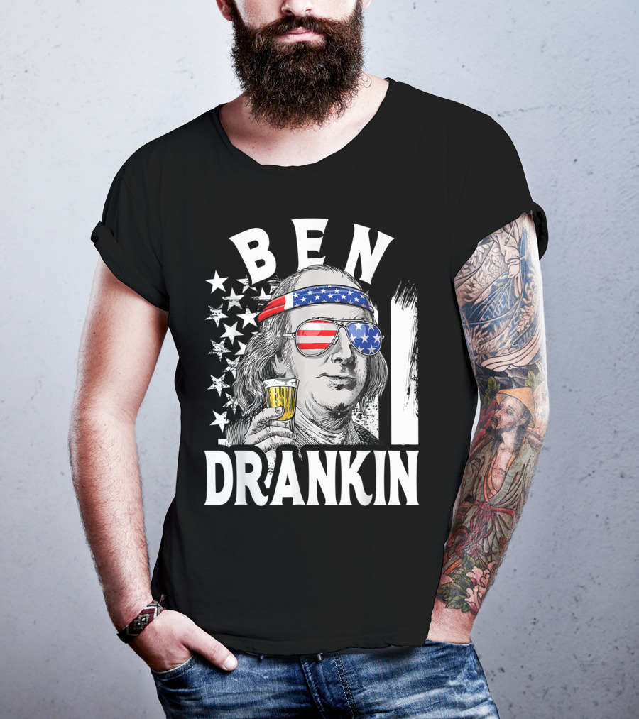 Ben Drankin Benjamin Franklin USA Beer Sunglasses American Flag Headband Stars T-Shirt