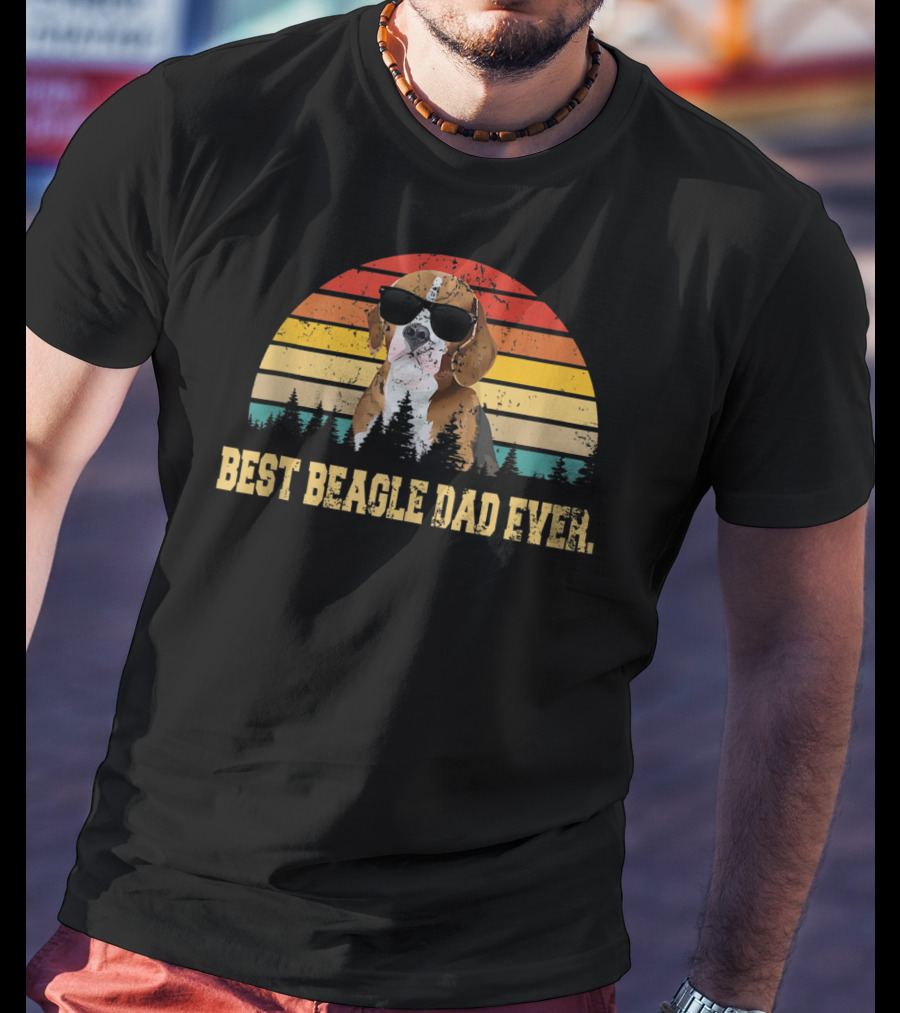 Best Beagle Dad Ever Retro Sunset Fathers Day T-Shirt