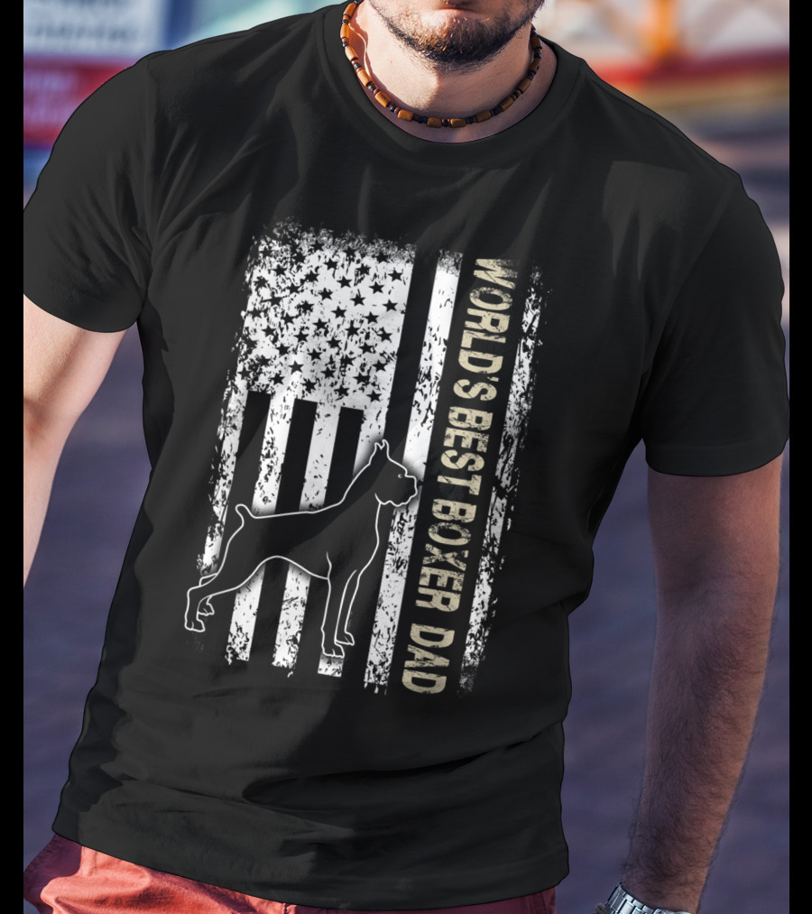 World's Best Boxer Dad Dog Lovers American Flag T-Shirt