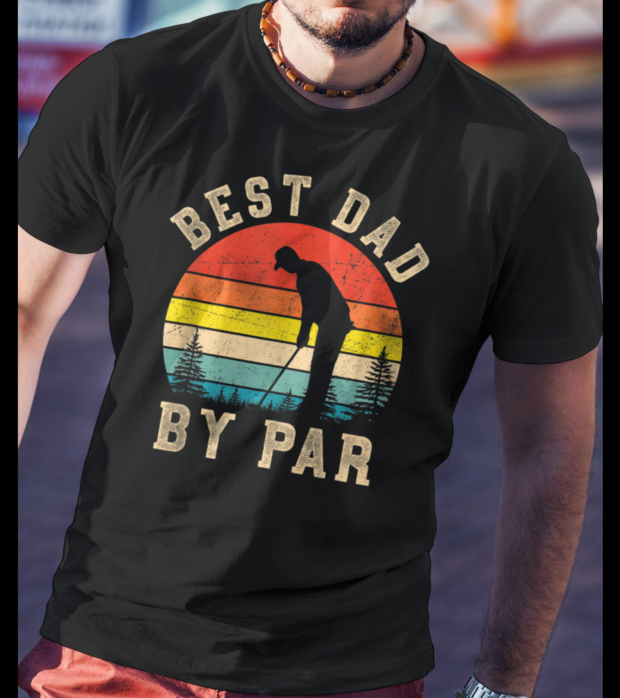 Best Dad By Par Daddy Golf Lover Golfer Retro Vintage Sunset T-Shirt