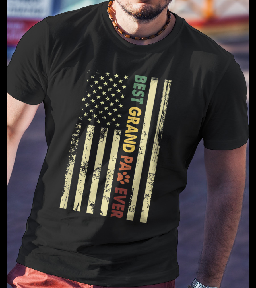 Best Grandpaw Ever American Flag Paw Prints T-Shirt