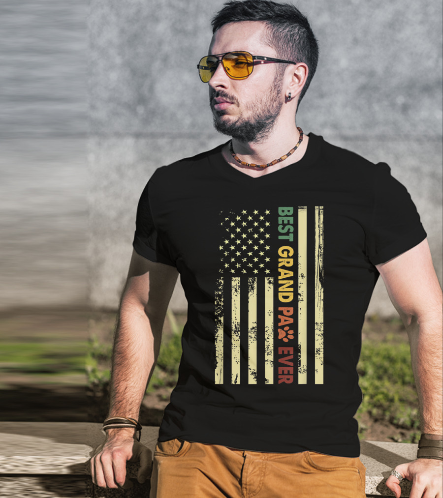 Best Grandpaw Ever American Flag Paw Prints T-Shirt