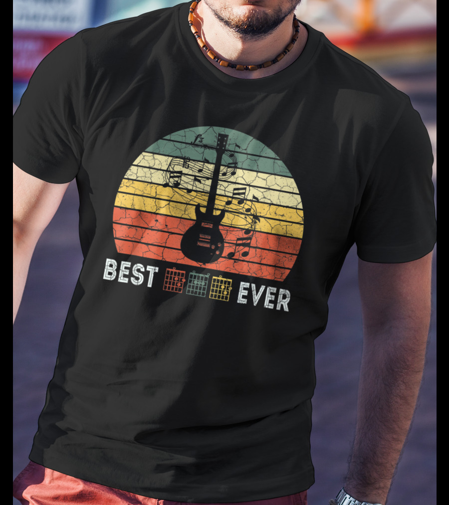 Best Guitar Dad Ever Music Vintage Father Retro Stripes T-Shirt