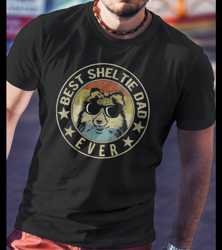 Best Sheltie Dad Ever Vintage Sunglasses T-Shirt