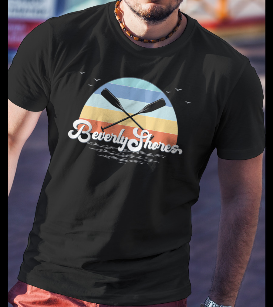 Beverly Shores Indiana Retro Vintage Sunset Paddles And Birds T-Shirt