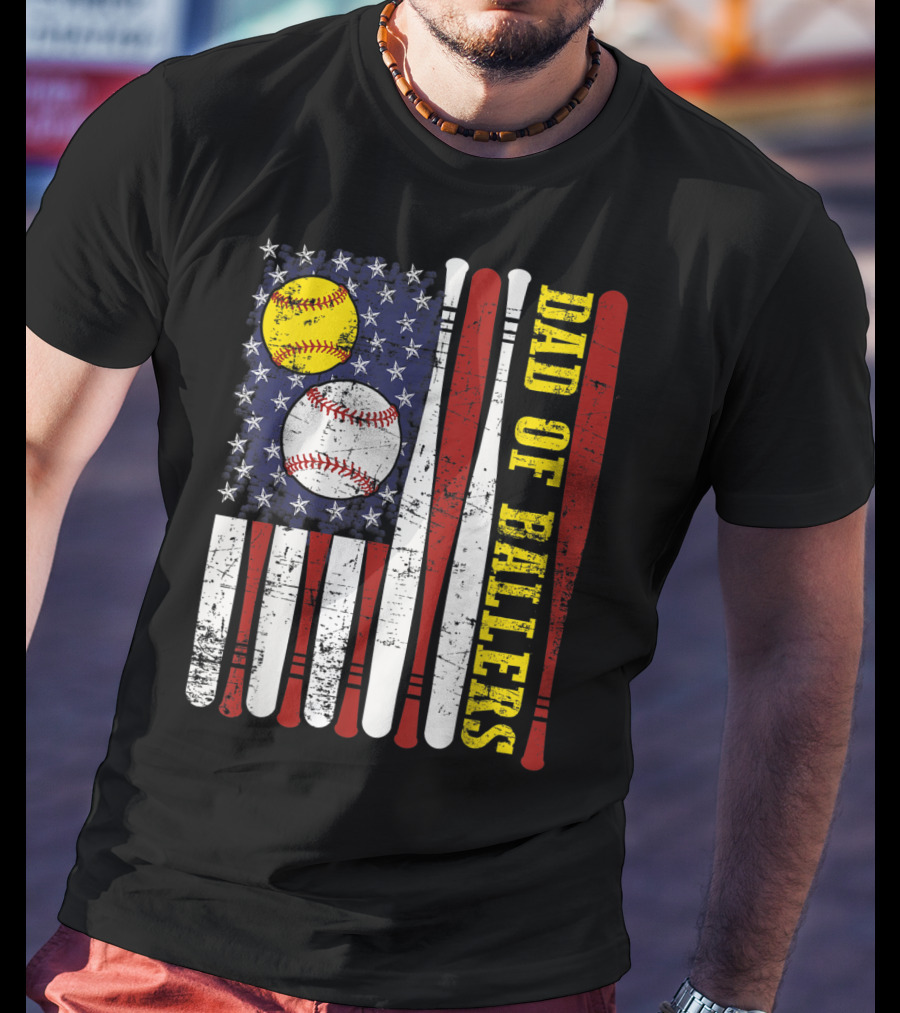 Dad Of Ballers American Flag Baseball Softball T-Shirt