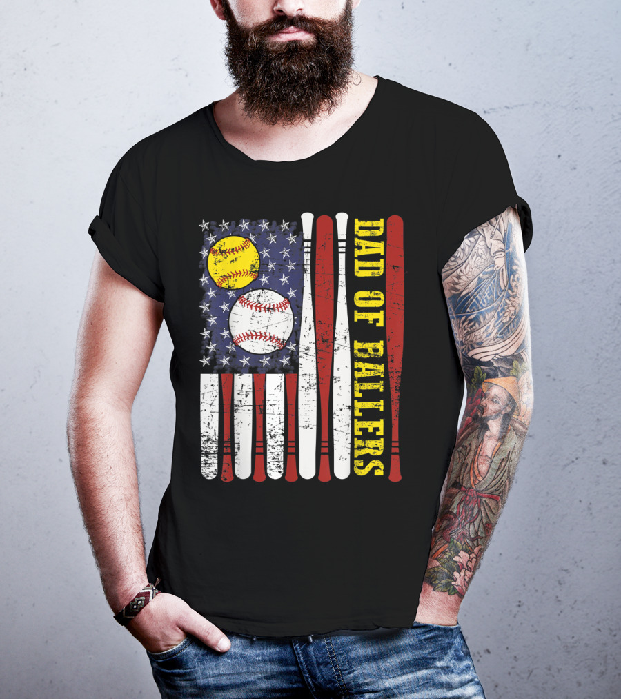 Dad Of Ballers American Flag Baseball Softball T-Shirt