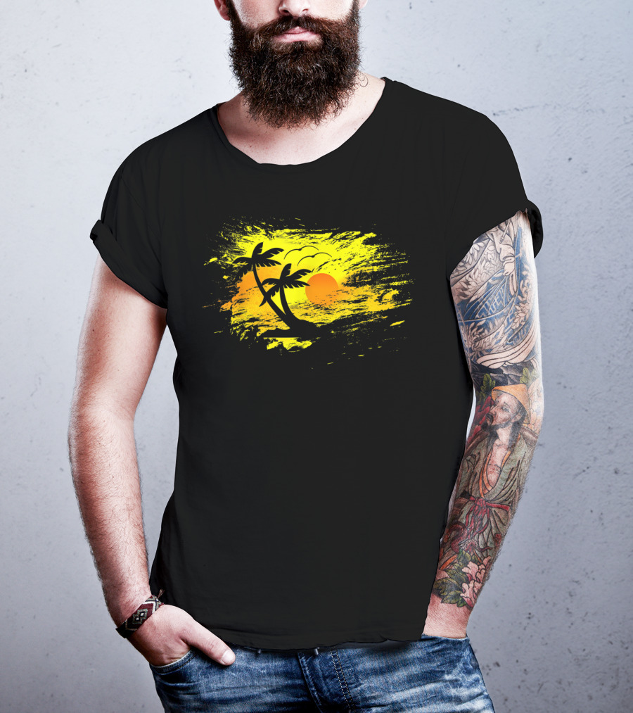 Distressed Palm Trees And Sunset Summer Vacation Scene T-Shirt