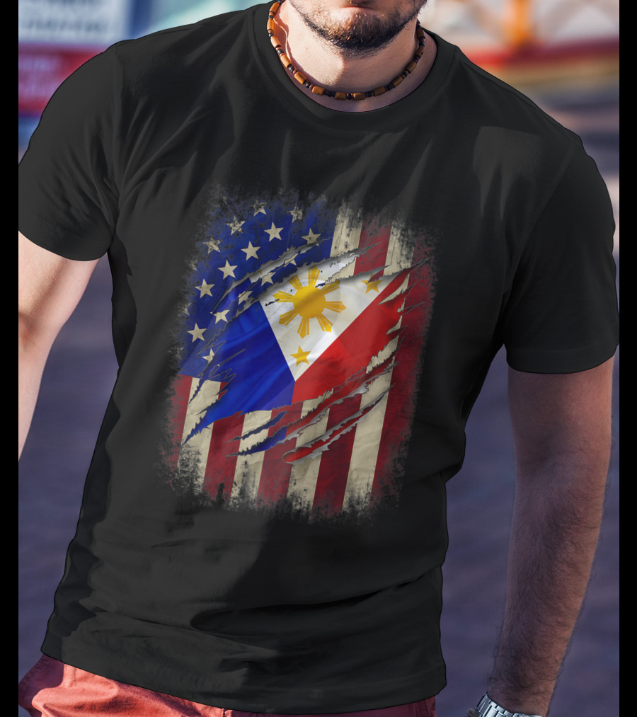 Filipino American Flag With Filipino Blood Inside T-Shirt