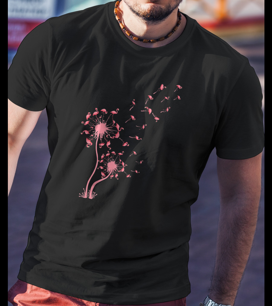 Flamingo Dandelion Flower Blow In The Wind T-Shirt