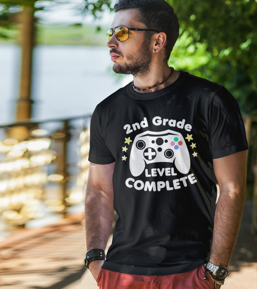 2nd Grade Level Complete Graduation Day Gamer Controller Stars T-Shirt