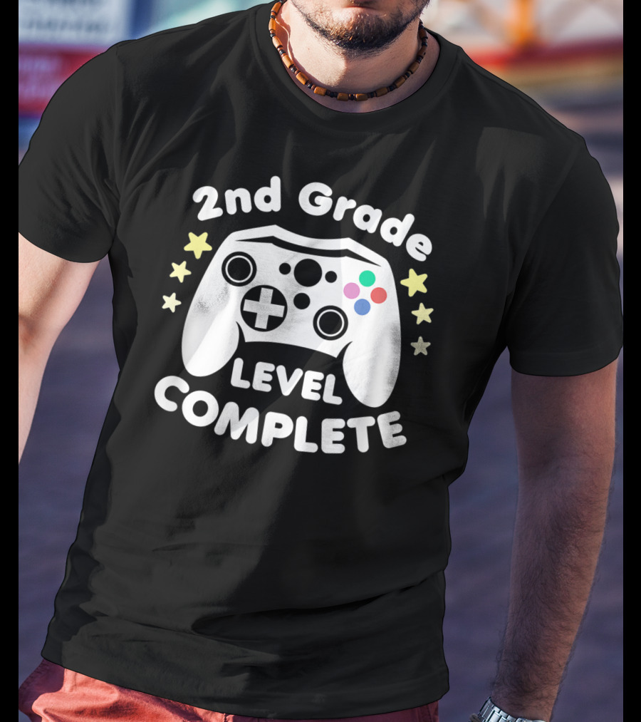 2nd Grade Level Complete Graduation Day Gamer Controller Stars T-Shirt