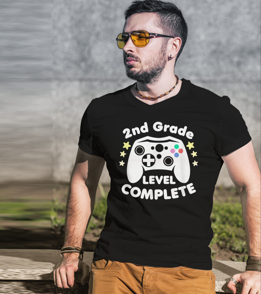 2nd Grade Level Complete Graduation Day Gamer Controller Stars T-Shirt