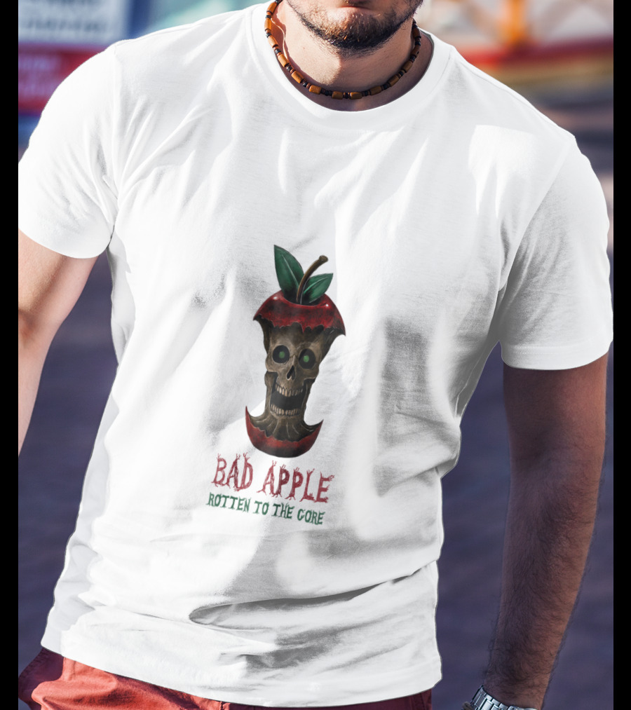 Bad Apple Skull With Rotten To The Core Text T-Shirt