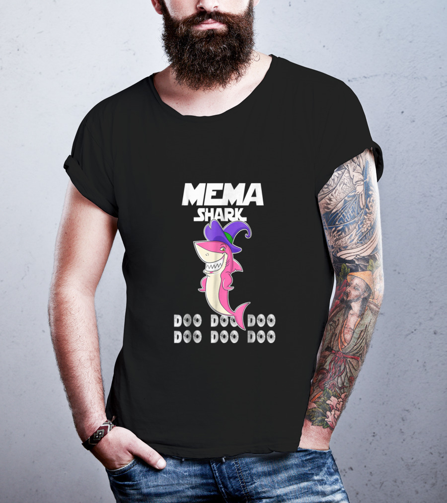 Mema Shark Doo Doo Doo Witch Hat Cartoon Shark T-Shirt