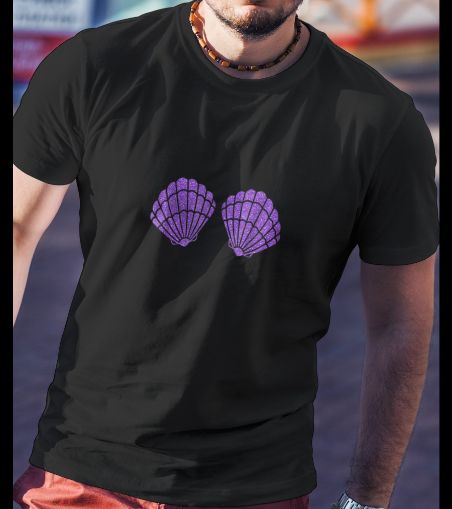 Mermaid Costume Purple Glitter Clam Seashell Bra Top T-Shirt