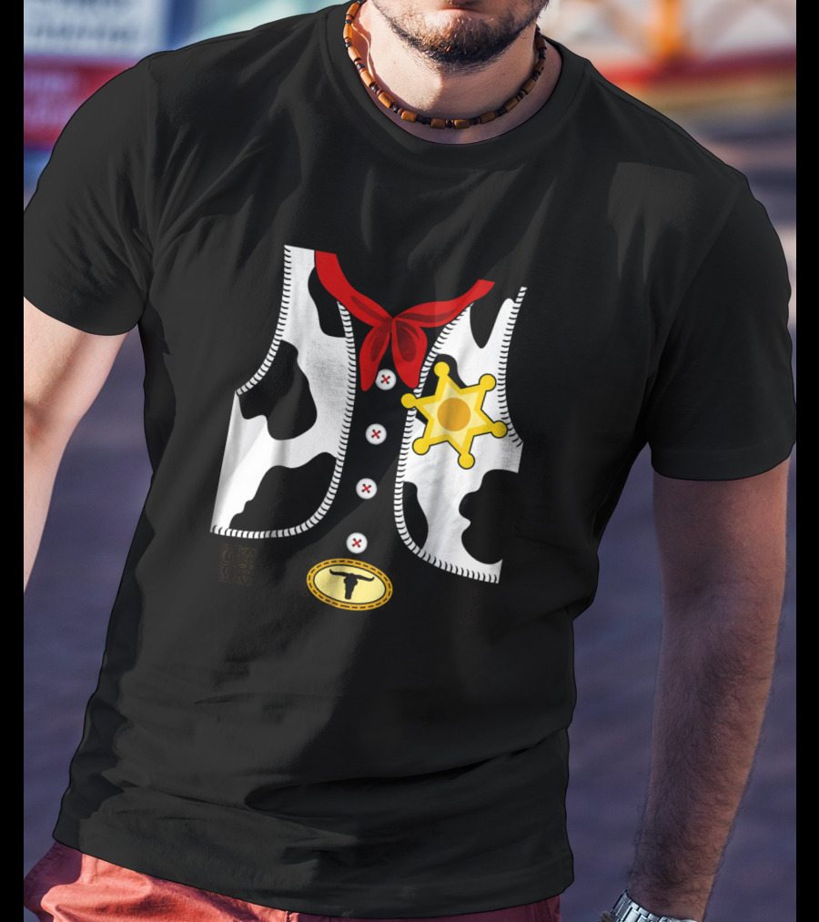 Sheriff Costume Cow Print Vest With Badge And Red Neck Scarf T-Shirt