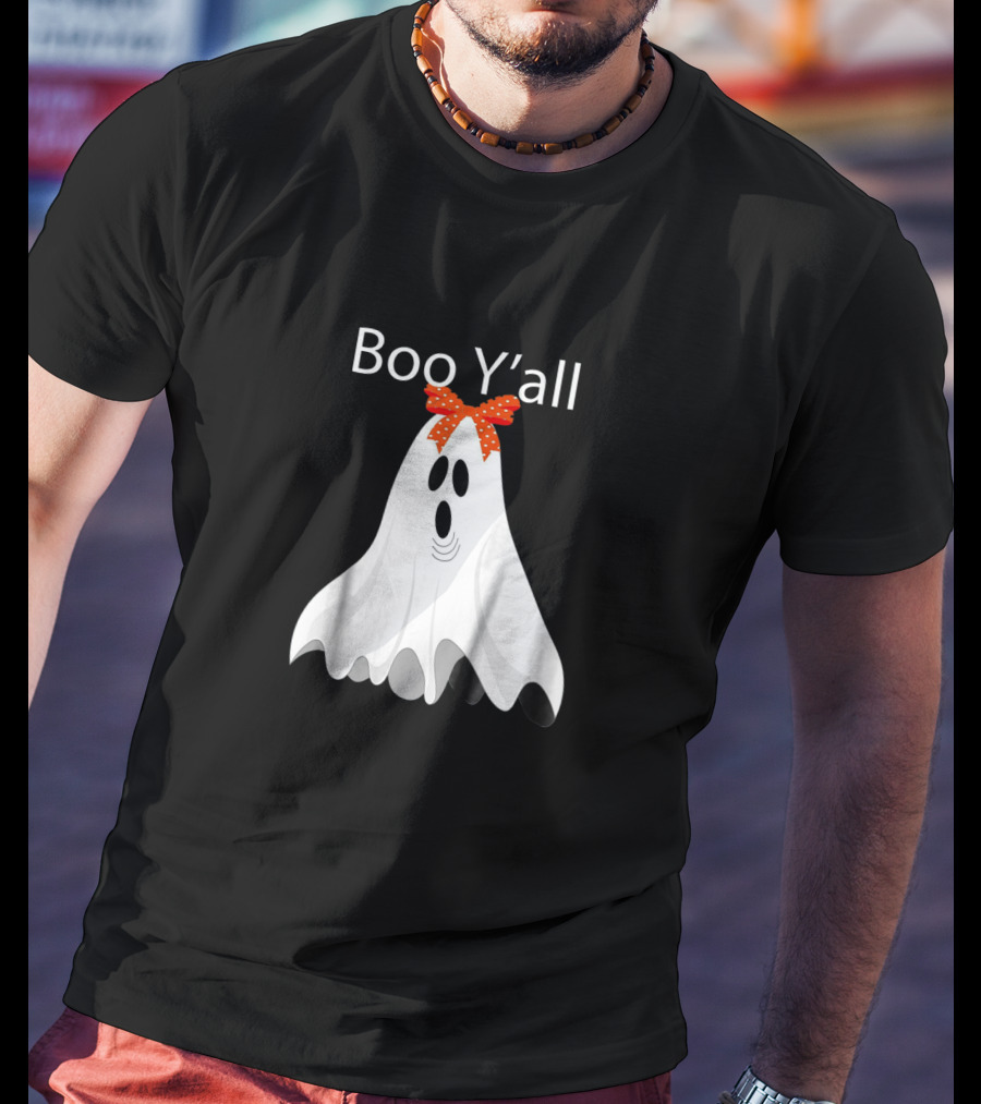 Boo Y'all Cute Halloween Southern Ghost With Bow T-Shirt