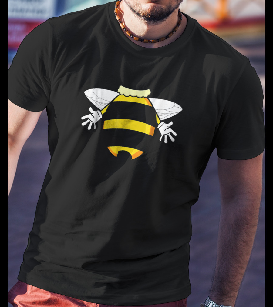 Funny Honeybee Costume Hilarious Bee With Striped Wings And Cartoon Hands T-Shirt