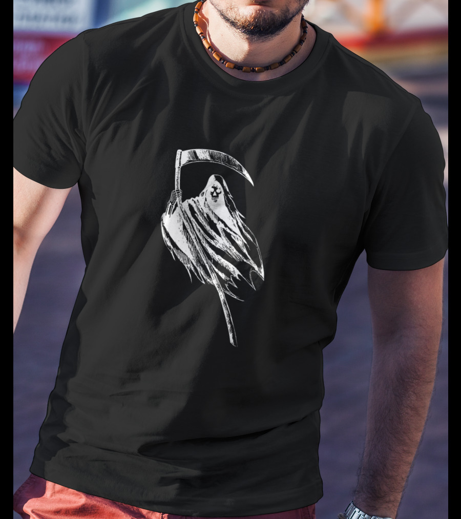 Grim Reaper Holding Scythe With Skull-Faced Cloak T-Shirt