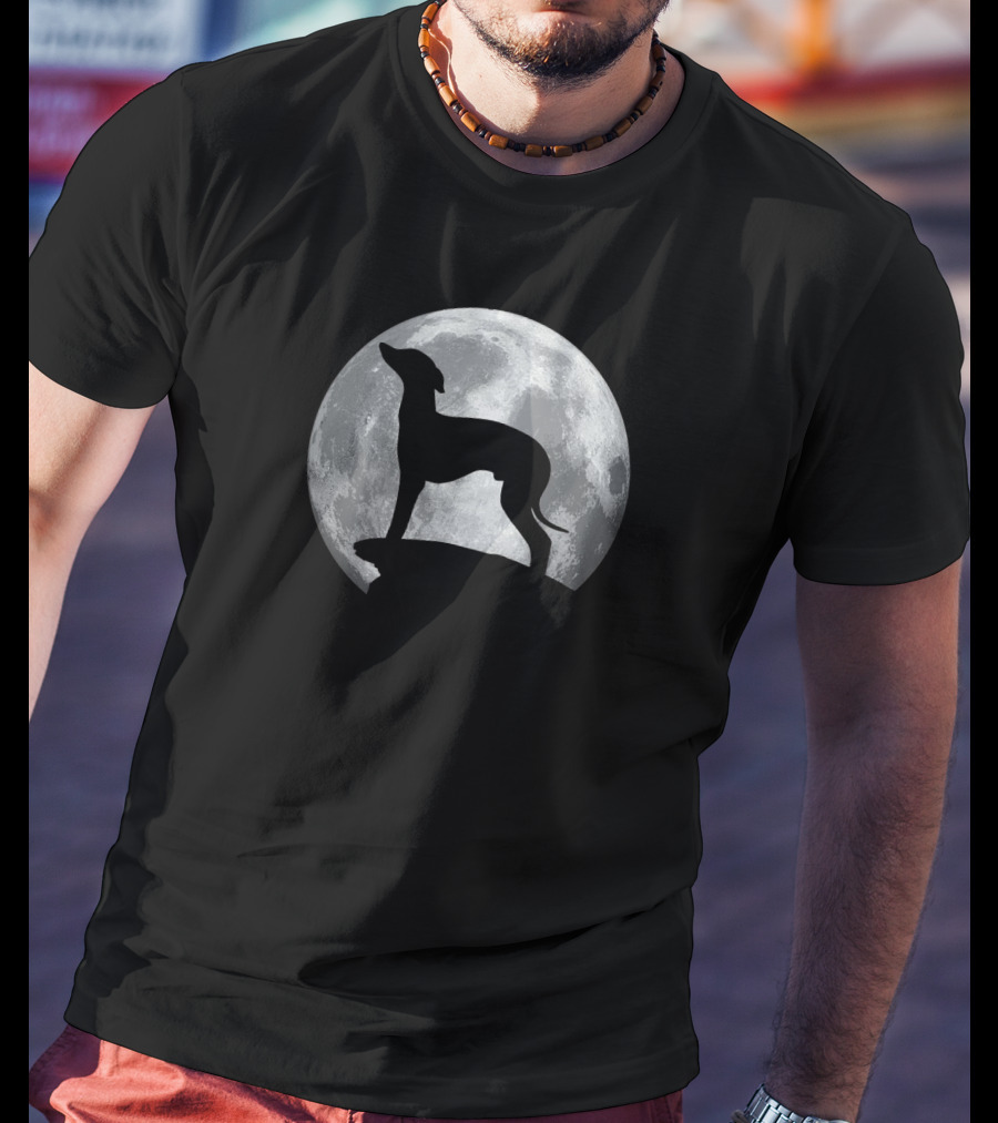 Italian Greyhound Silhouette Against Full Moon 498 T-Shirt
