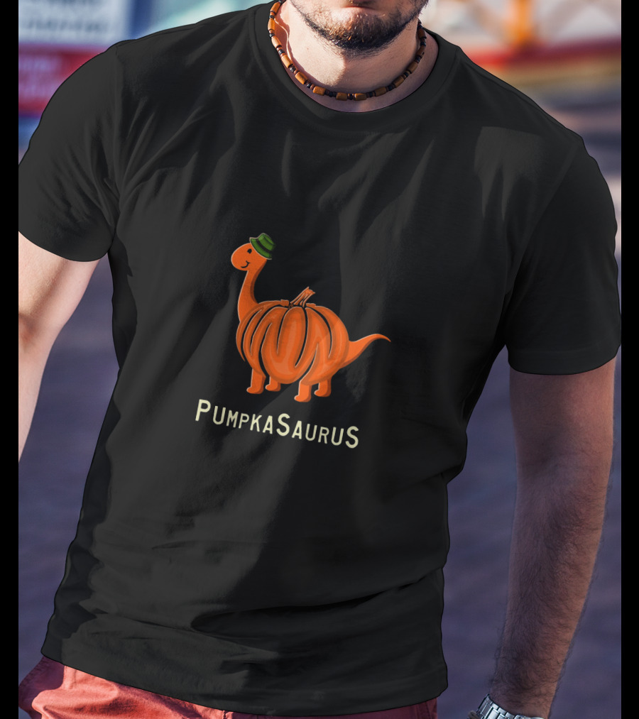 Pumpkasaurus Dinosaur With Green Hat Pumpkin Body T-Shirt
