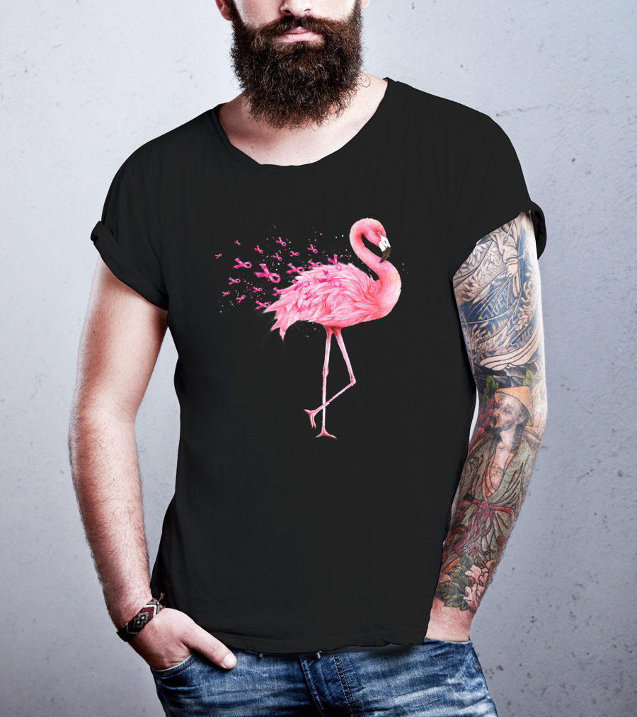 Cute Flamingo Breast Cancer Awareness Pink Ribbon T-Shirt
