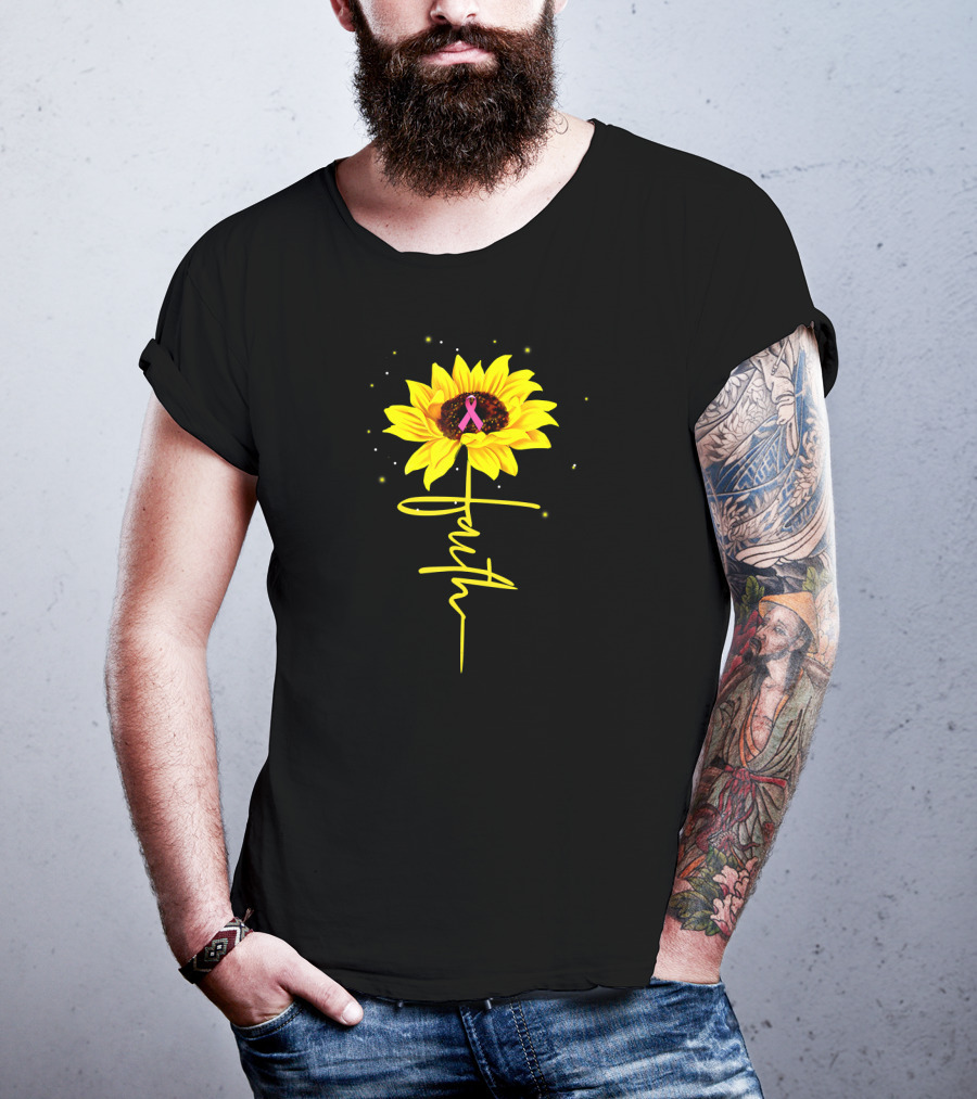 Faith Pink Ribbon Sunflower Breast Cancer Awareness T-Shirt