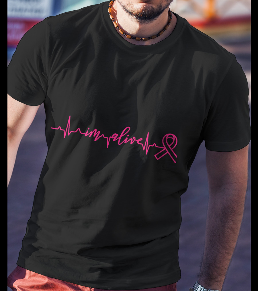 I'm Alive Heartbeat Survivor Warrior Breast Cancer Awareness T-Shirt
