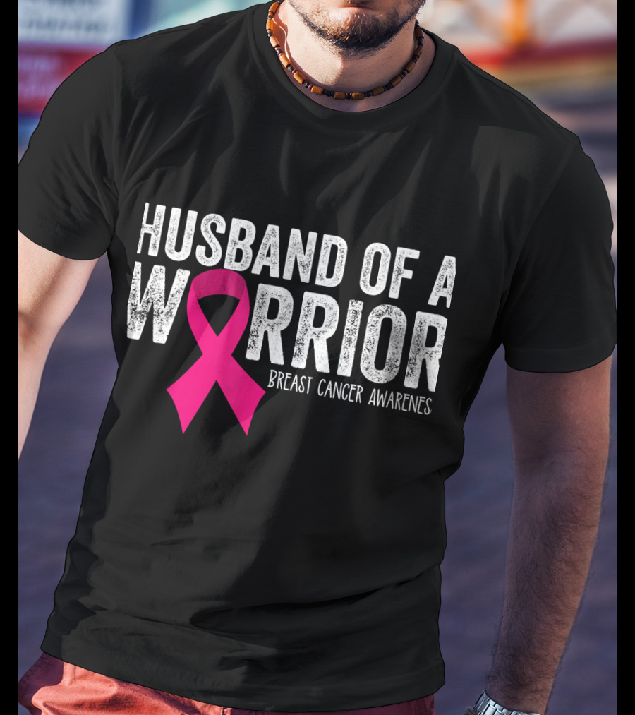 Husband Of A Warrior Breast Cancer Awareness Pink T-Shirt
