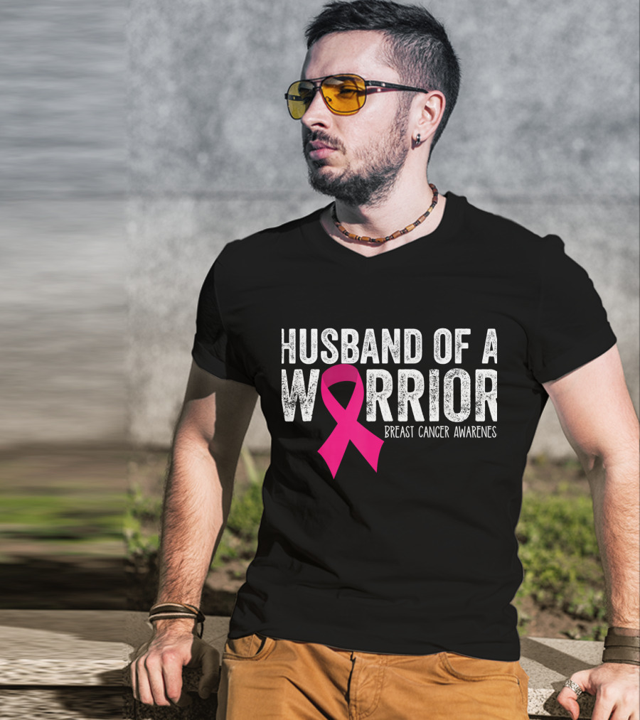 Husband Of A Warrior Breast Cancer Awareness Pink T-Shirt