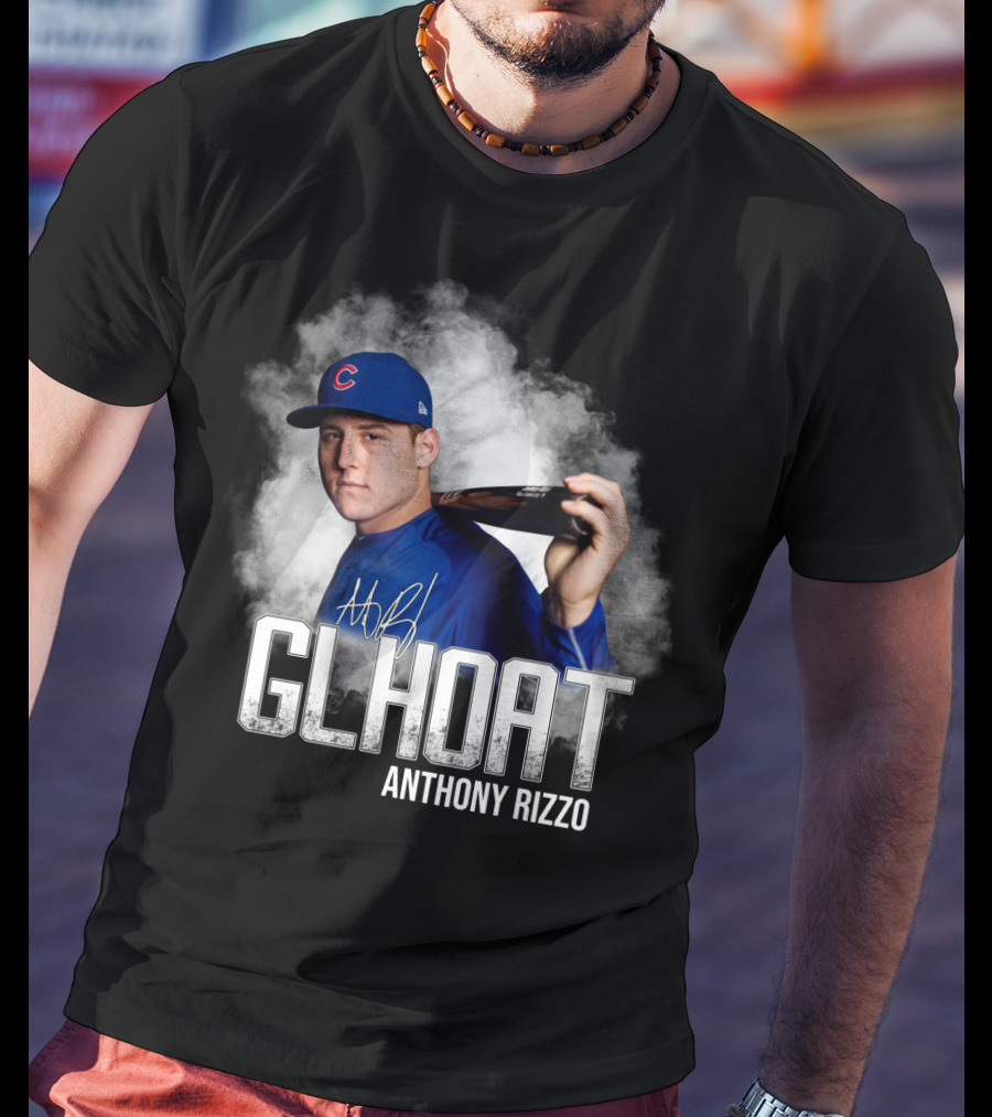 Chicago Cubs Glhoat Anthony Rizzo Signature Blue Smoke Background T-Shirt