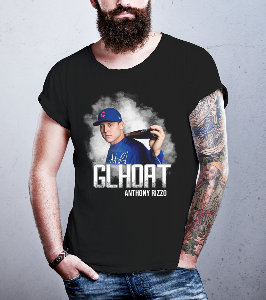 Chicago Cubs Glhoat Anthony Rizzo Signature Blue Smoke Background T-Shirt
