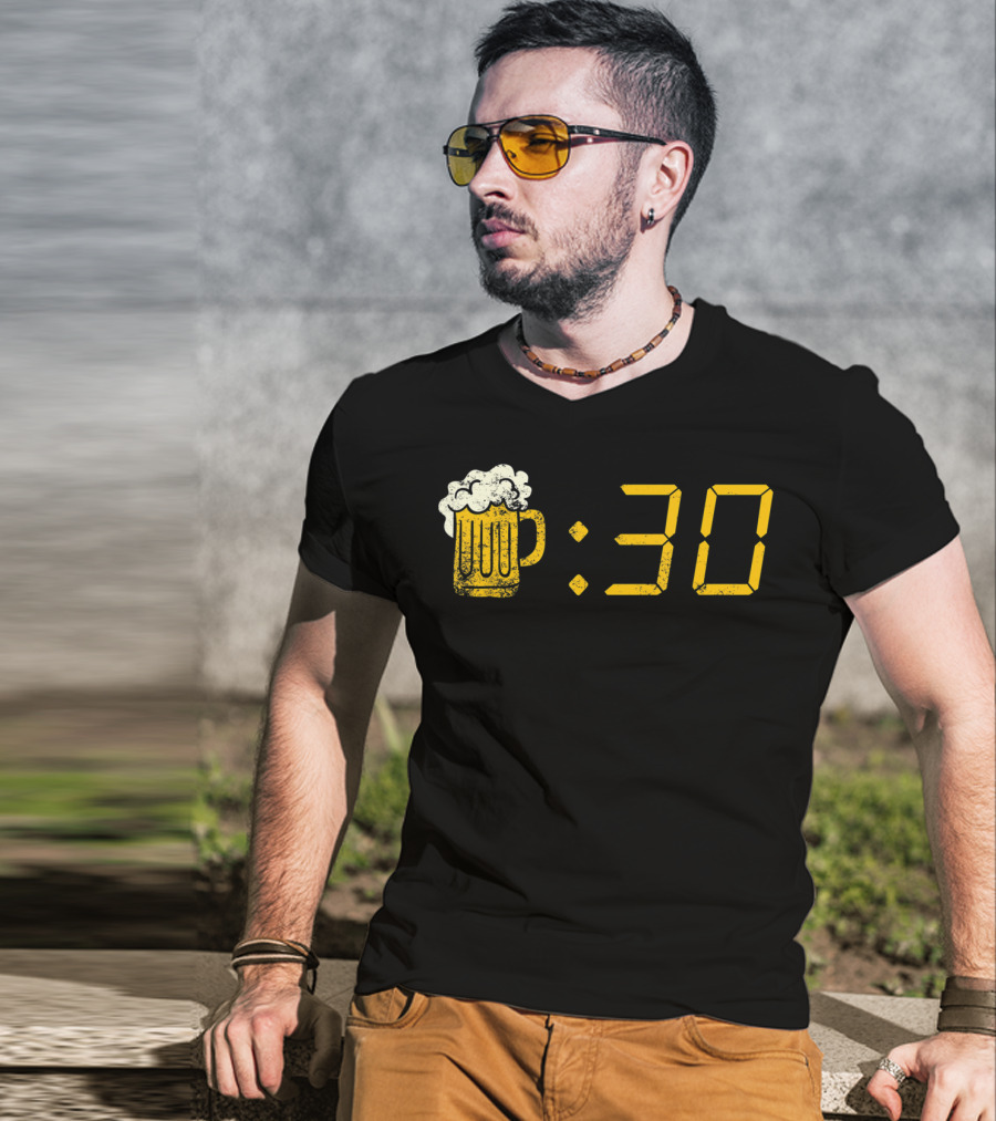 Beer Mug Digital Clock Display :30 Funny Drinking Or Getting Drunk T-Shirt