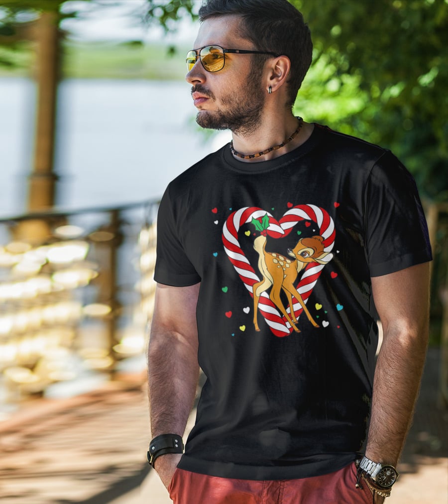 Disney Bambi Candy Cane Heart With Colorful Hearts T-Shirt